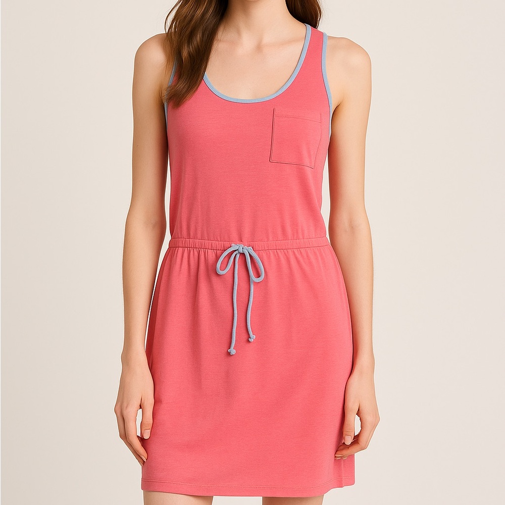 Olive & Oak Drawstring Waist Tank Sundress Coral  Sleeveless Size Small Beach